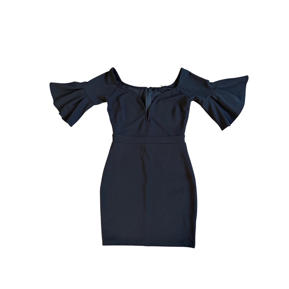 Valiant Paris Womens Black Off Shoulder Bell Sleeve V-Wire Bodycon Mini Dress‎ M